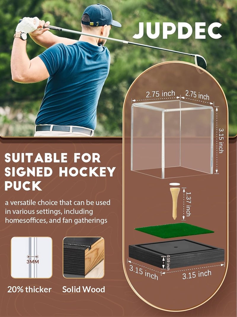 JupDec Golf Ball Display Case Clear Acrylic Memorabilia Stand Cube Holder with Wood Base & Tee, Dust Protection Transparent Storage Box for Single Ball Souvenir Golfball Collections, Black, 1 Pack - Image 4
